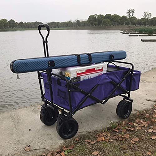 5sssallefaa Foldable Beach Cart Outdoor Folding Utility Wagon 4-Wheel Portable Fishing Trolley with Storage Basket