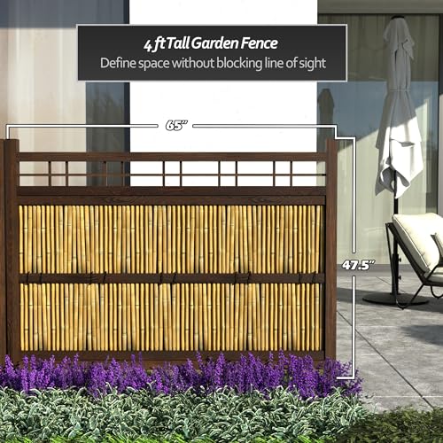 Red Lantern Japanese Bamboo Kumo Fence Panel 4 x 5.5 ft Brown