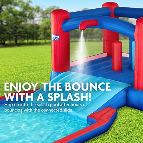 SUNNY & FUN Slide N’ Splash Bounce House Inflatable Water Slide Park Blue and Red