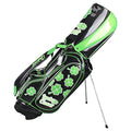 Guiote Golf Stand Bag Pu Leather Golf Carry Bag Embroidery Series 8-Ways 9.0" Black Lucky Clover