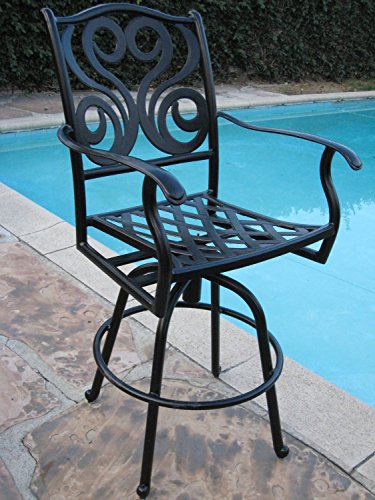 GrandPatioFurniture.com 4 Outdoor 24" Counter High Cast Aluminum Swivel Bar Stool Brown