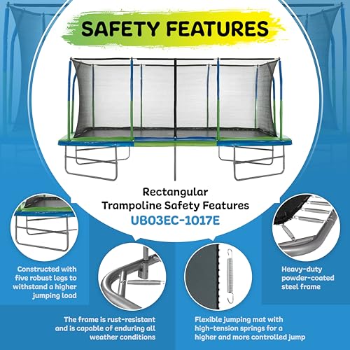Upper Bounce Rectangle Trampoline with Enclosure Net Blue