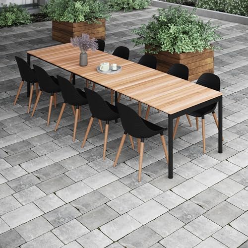 Brampton Kiribati Rectangular Outdoor Dining Set for 11, Teak & Aluminum, Black