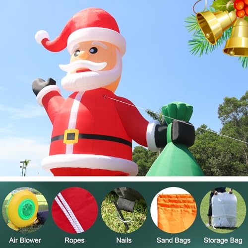 Inflantteble 33FT Giant Inflatable Santa Claus with Gift Bag for Christmas Yard Decoration