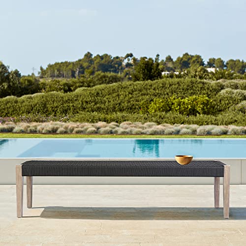 Armen Living Camino Indoor Outdoor Dining Bench Eucalyptus Wood Charcoal Rope Charcoal