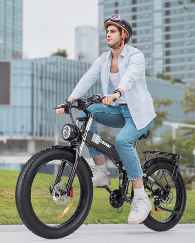 Bopzin Folding Electric Bike for Adults 26''-2000W 48V 20AH-Foldable Black