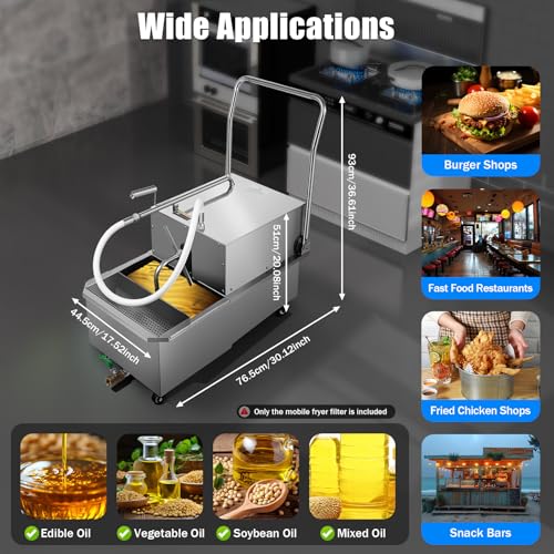 QUEWATSA 55L Mobile Fryer Filter 550W Stainless Steel Oil Filtration System Silver