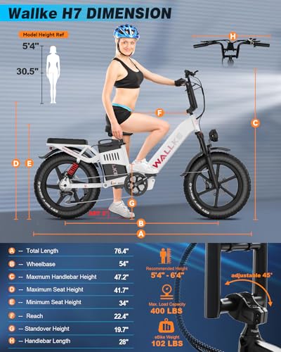 W Wallke Electric Bike for Adults 48V 40Ah 1600W/2800W Peak Dual Motor Fast Long Range Ebike 20 inch Fat Tire Full Suspension Electric Bicycle 31/34MPH Step Thru E-bike APP Control UL2849 Certified White