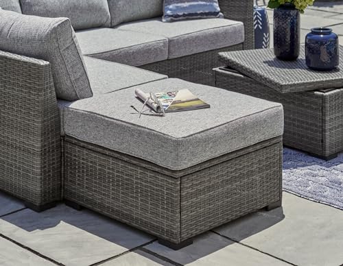 Signature Design by Ashley Petal Road Casual Weather Resistant Outdoor Loveseat Sectional Set with Ottoman, Table & 2 Throw Pillows Grey