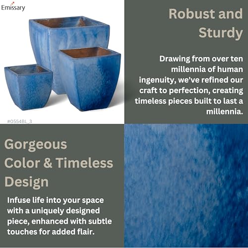 Emissary Square Stoneware Planter Set of 3 Blue