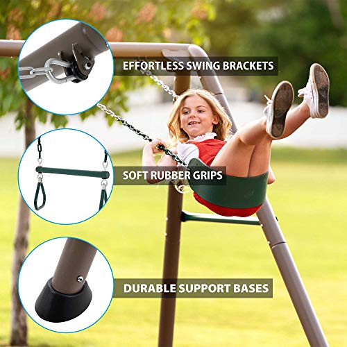 Lifetime Metal Swing Set for Kids Outdoor Heavy Duty Playset Green/Tan