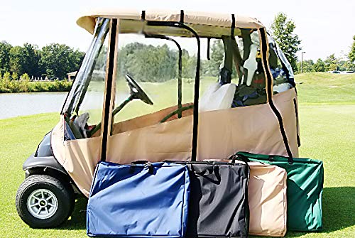 DOORWORKS GOLF CART ENCLOSURES Blue Universal Golf Cart Cover with Travel Bag - Portable & Drivable 4-Sided - Fits EZGO TXT RXV & Club Car DS Precedent Onward (Blue, 60” L X 44” W)