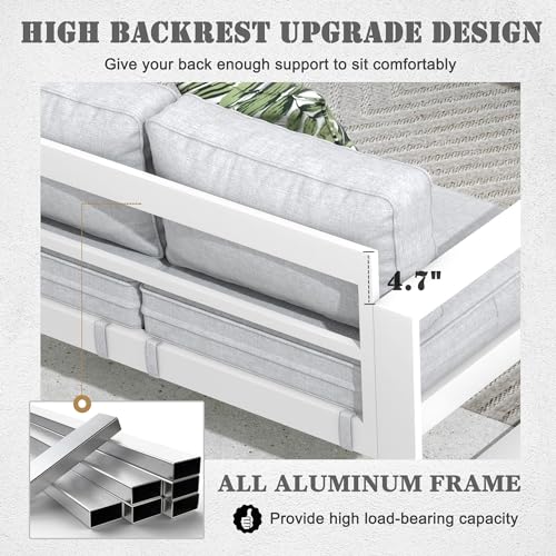 Vakollia 5-Piece Outdoor Aluminum Furniture Set with Fire Pit Table Light Grey