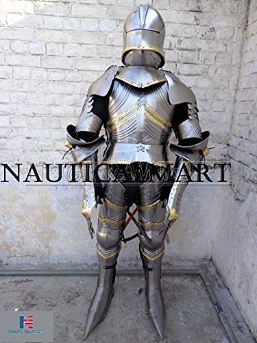 NauticalMart Full Gothic Functional Plate Knight Suit of Armor Wearable Costume Silver