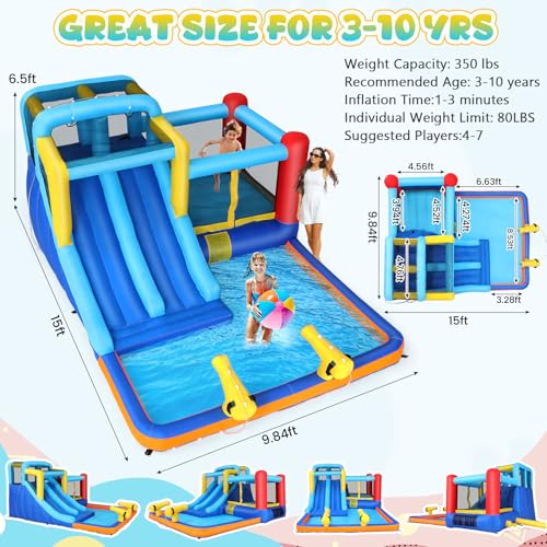 Whubefy Kids Bounce House Inflatable Water Park with Blower