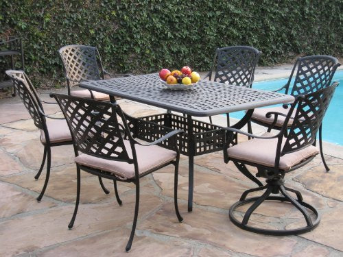 Dining Set 7-Piece Outdoor Cast Aluminum Patio Furniture Brown