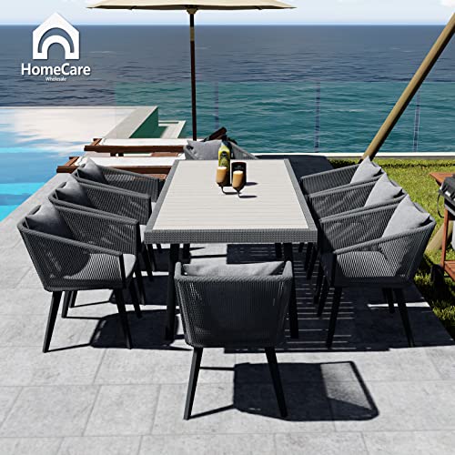 Home Care Wholesale 9 Pieces Patio Dining Set for 8 All Weather Outdoor Furniture Darker Grey Cushion