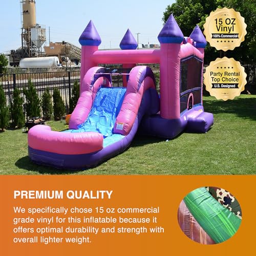 JumpOrange Commercial Inflatable Princess Bricks Bounce House with Slide Combo 5-in-1 Wet/Dry