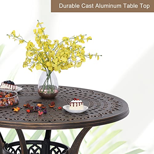 PHI VILLA 5 Piece Outdoor Patio Dining Set with Round Table and Chairs Golden Bronze