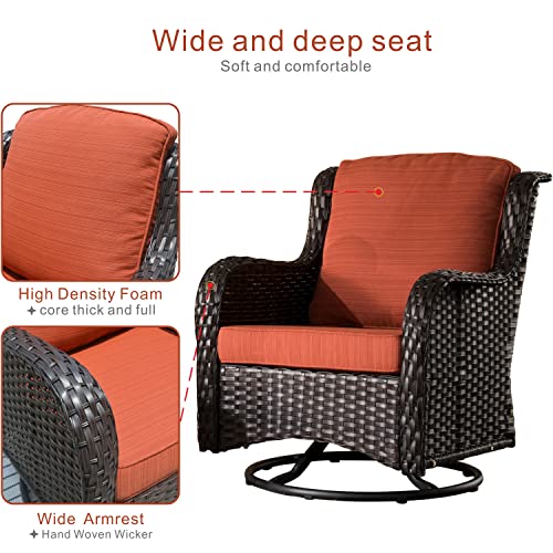 Generic Outdoor Furniture Set 3 Pieces Swivel Rocking Chairs Rattan Wicker Bistro Set with Side Table Orange Red