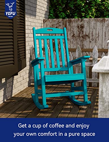 YEFU Outdoor Rocking Chair Set of 4 Poly Lumber High Back Aruba Blue
