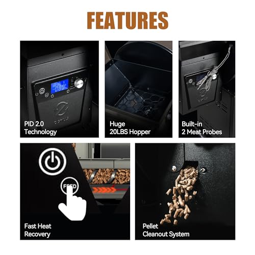 Z GRILLS Pellet Grill Smoker with PID 2.0 Controller, LCD Screen, 2 Meat Probes, 697 sq in Cooking Area, Huge Storage Cabinet, Rain Cover Bronze