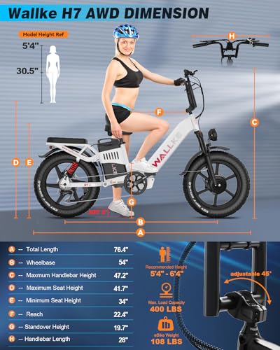 W Wallke Electric Bike for Adults 48V 40Ah 1600W/2800W Peak Dual Motor Fast Long Range Ebike 20 inch Fat Tire Full Suspension Electric Bicycle 31/34MPH Step Thru E-bike APP Control UL2849 Certified Black