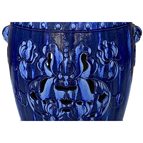 Orientliving Chinese Mixed Blue Round Lotus Clay Ceramic Garden Stool Table Blue
