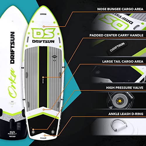 Driftsun Inflatable Paddle Board 12ft Extra Wide SUP Package Green