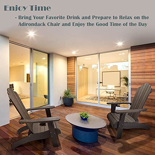 hOmeHua Oversized Adirondack Chair Set of 4 Weather Resistant with Cup Holder Dark Brown