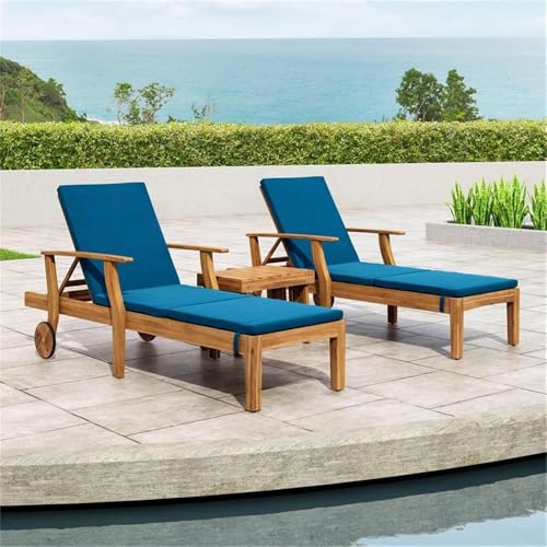 Noble House Perla Outdoor Wood 3-Pc Chaise Lounge Set with Cushion Blue