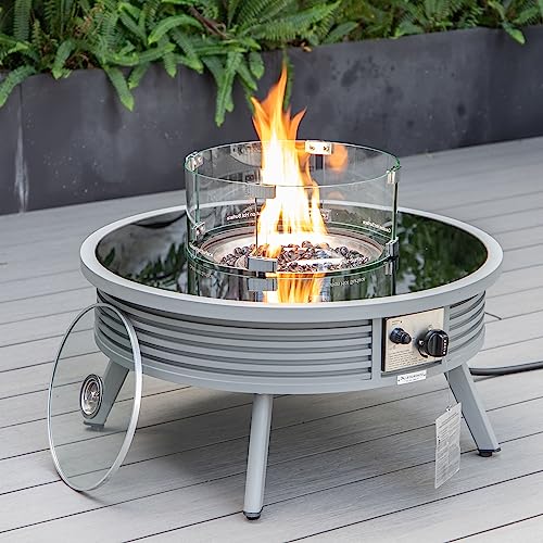 LeisureMod Walbrooke Modern Aluminum 5-Piece Patio Conversation Set with Fire Pit Table Red