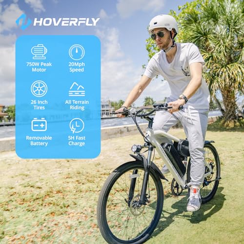 HOVERFLY OUREA Electric Bike 26" 750W Peak Motor Mountain Ebike White