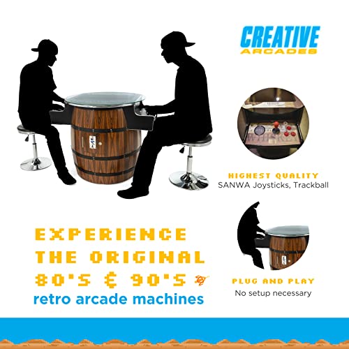 Creative Outdoor Distributor Wine Barrel Style Arcade Machine with Tempered Glass Top and 2 Sanwa Joysticks
