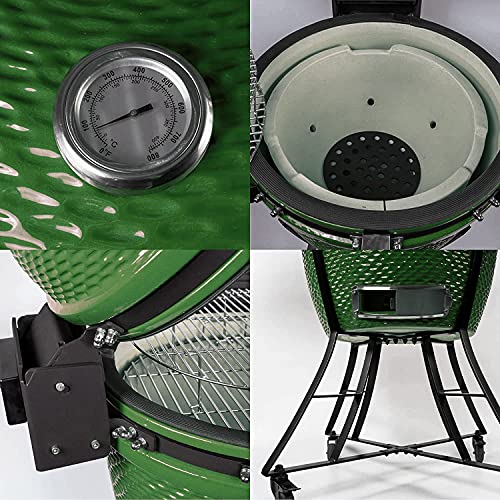SUFUL 24-Inch Charcoal Kamado Grill with Side Table Green