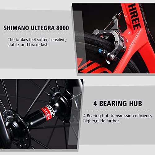 SAVADECK Phantom 2.0 Carbon Fiber Road Bike 700C Racing Bicycle R8000 22 Speed Group Set Fizik Saddle New Black Red