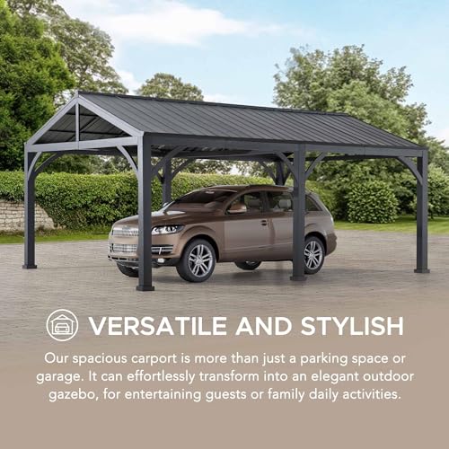 Sunjoy Carport 14ft x 20ft Outdoor Gazebo Heavy Duty Garage Car Shelter Brown/Black