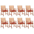 Patio Dining Chairs Set of 8 with Cushions Solid Acacia Wood and Aluminum White