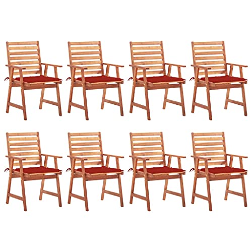 Patio Dining Chairs Set of 8 with Cushions Solid Acacia Wood and Aluminum White