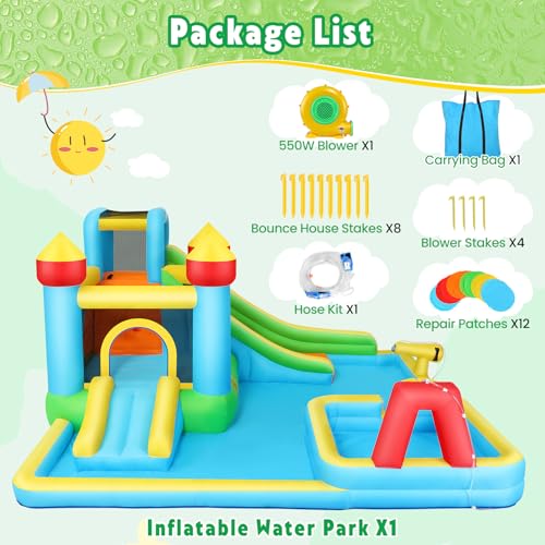 Whubefy Inflatable Water Slide Bounce House with Blower Red+Blue+Yellow