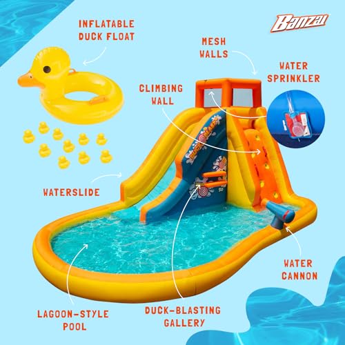 BANZAI Duck Blast Inflatable Water Park with Waterslide and Water Cannon Multi