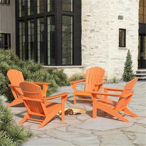 Afuera Living Portside Classic Outdoor Adirondack Chair Set of 4 Orange