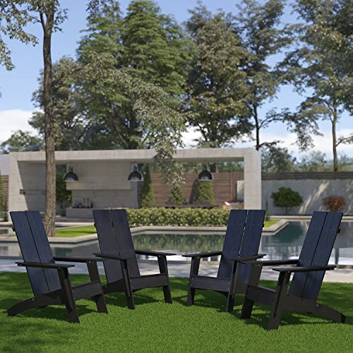Flash Furniture Set of 4 Sawyer Modern 2-Slat Back Adirondack Chairs Black
