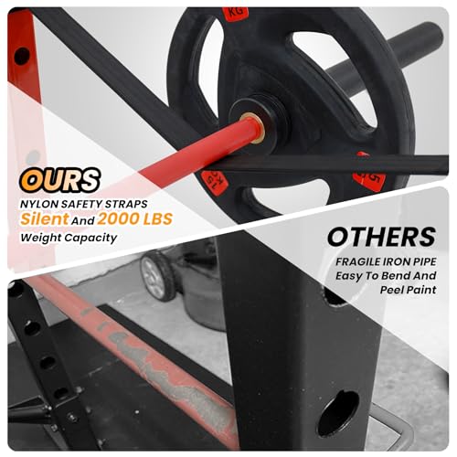 Flarhetoric Power Cage 2000 Lbs Home Gym Squat Rack with Cable Cross-Over & LAT Pull Down Black and Red