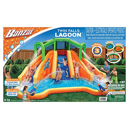 BANZAI Twin Falls Lagoon Inflatable Water Slide Splash Toy Orange