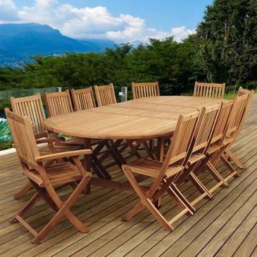 International Home Miami Amazonia Teak 13 Piece Extendable Patio Dining Set Brown