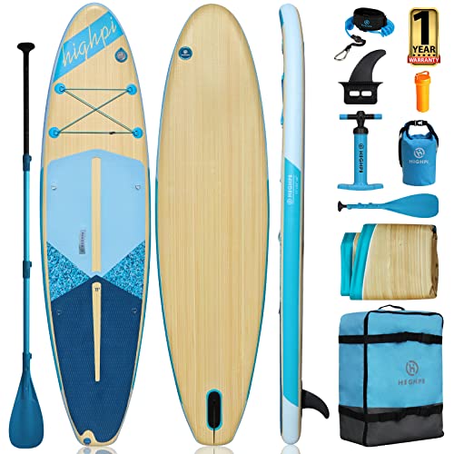 Highpi Inflatable Stand Up Paddle Board 11'x33''x6'' Vertically Center-Folded SUP Blue Wood