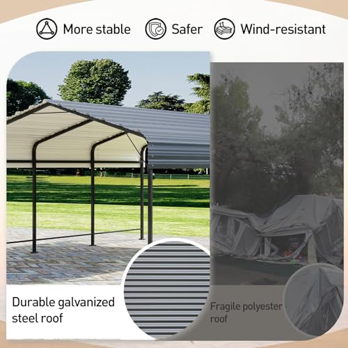 COSIEST 10'x20' Heavy Duty Metal Carport with Galvanized Steel Roof Gray