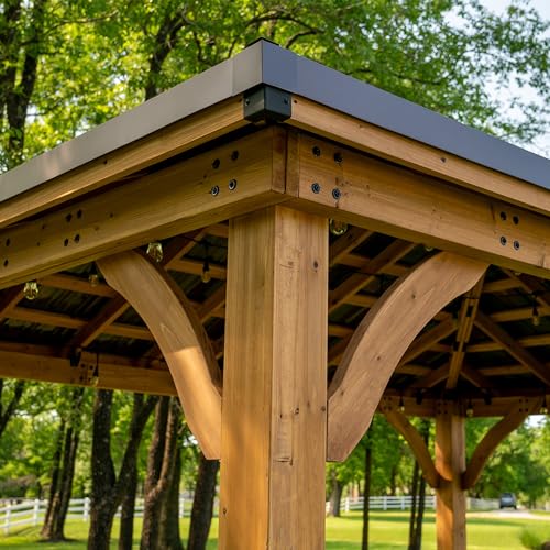 Backyard Discovery Barrington 14ft x 12ft Hip Roof Cedar Wood Gazebo Pavilion Light Brown