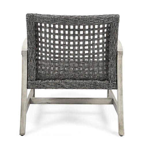 Great Deal Furniture GDFStudio Outdoor Wood and Wicker Club Chairs Set of 4 Gray Finish Mixed Black